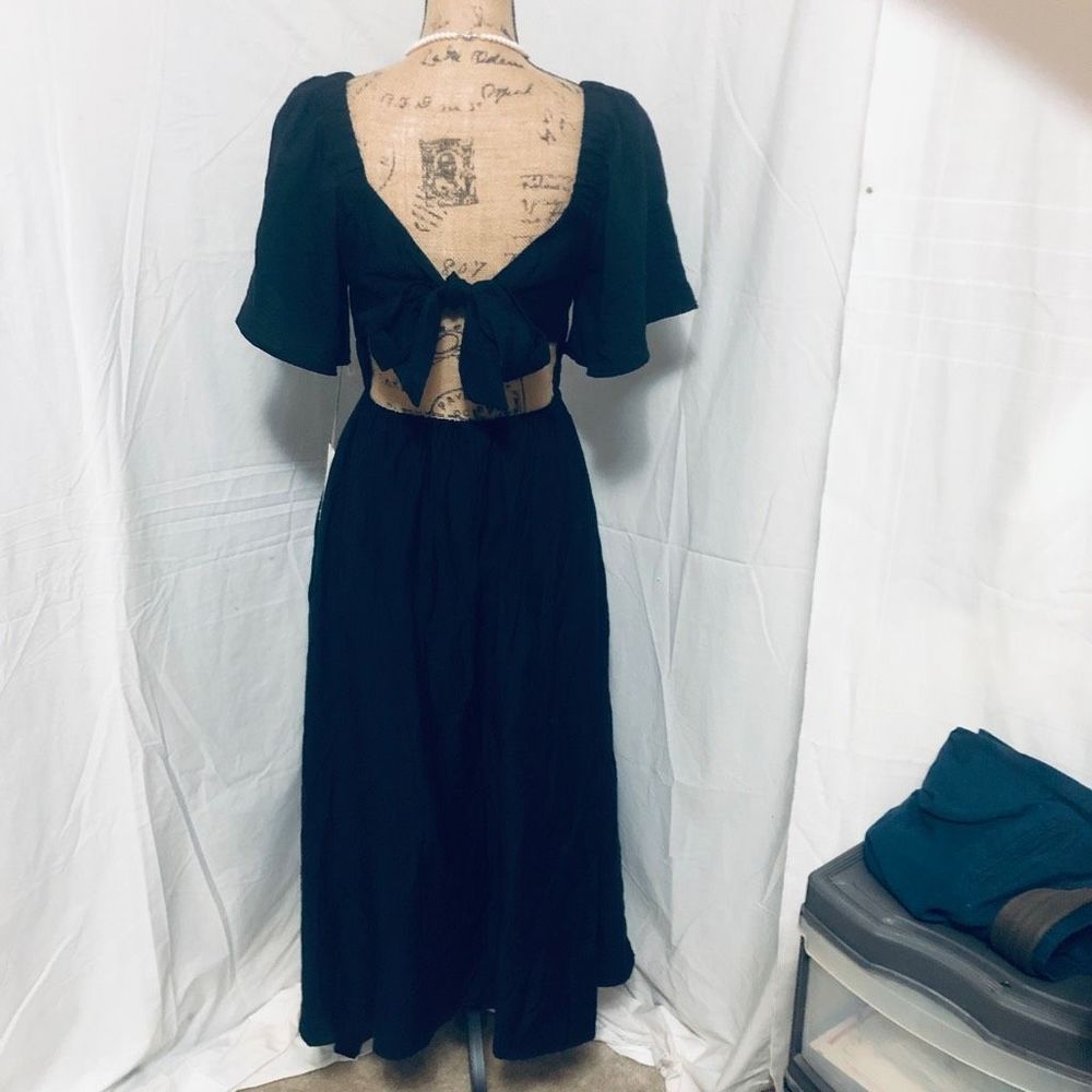 A New Day Women's Black Square Neck Puff Sleeve A-Line Maxi Dress Size 6 NWT